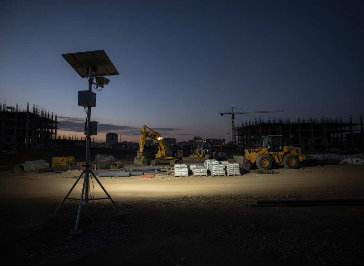 Construction site security monitoring at night