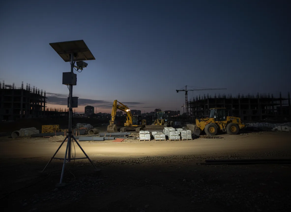Construction site security monitoring at night